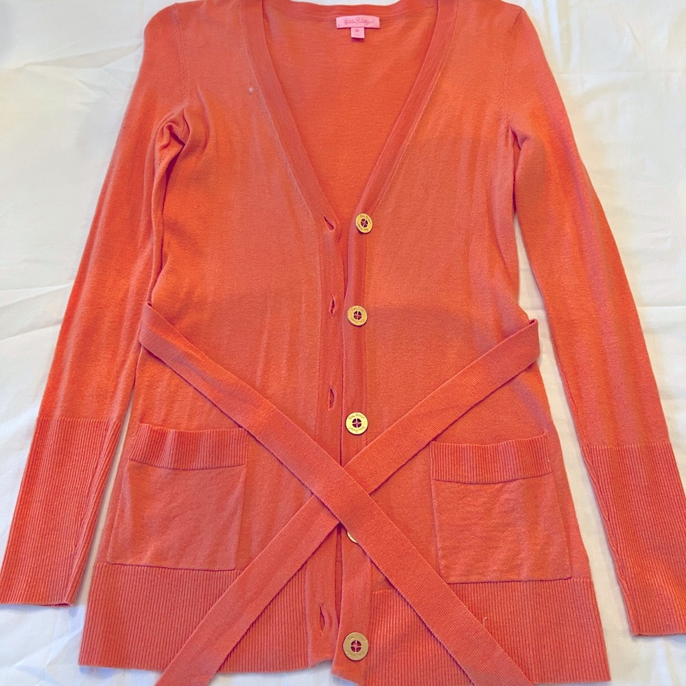Lilly Pulitzer button down cardigan sweater with tie belt